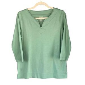 L.L. Bean Split Neck 3/4 Sleeve Supima Cotton Shirt‎ Green Size Medium